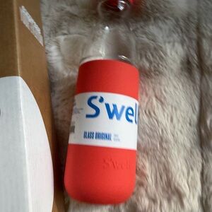 S'well Glass Bottle with Coral Sleeve and Red Cap
